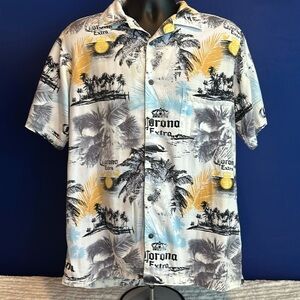 Corona Extra by Newport Blue Mens Hawaiian Short Sleeve Shirt Size Medium